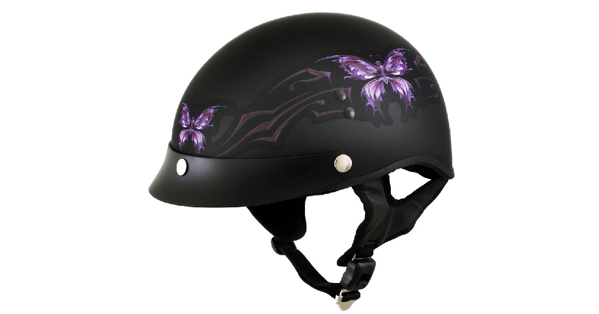 Women's 'Purple Butterfly' Advanced DOT Motorcycle Half Face Helmet
